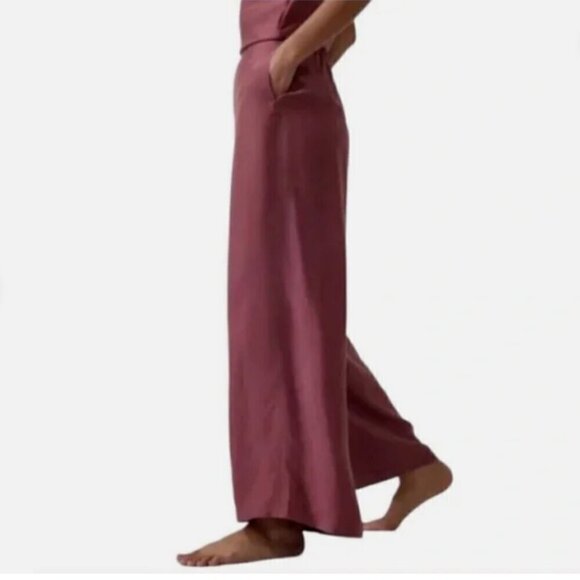 ATHLETA Calm Cool Pant Tawny Rose Pink SOFT Satin Wide Leg Elastic Waist RT$99 - Picture 2 of 6